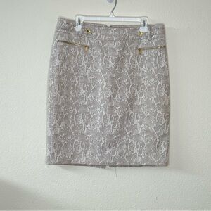 Calvin Klein Cream and Cream Jacquard Fabric Pencil Skirt Knee-length